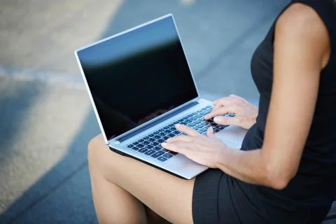 Person typing on notebook Foto stock