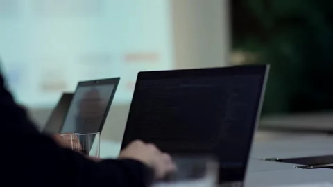 Person Typing Programming Code on Laptop, Modern Bright Office, Close Up Shot Stock Footage 341441611
