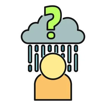 Person under cloud with question mark raining problems Stock Illustration
