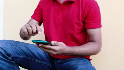 The Person Uses A Cell Phone In A Distorted Manner. Stock Footage 171386961
