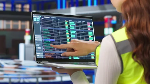 Person Uses Computer To Track Inventory Stock Footage 343889518