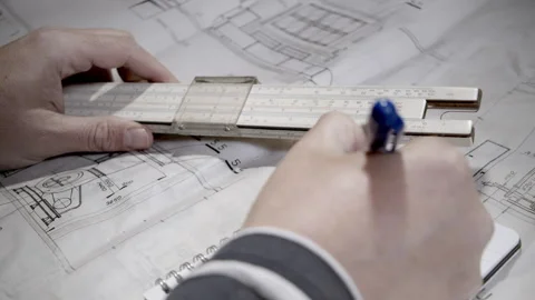 Person uses logarithmic and writes on technical chart, close-up 動画素材 132306393