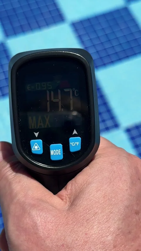 A person uses a non-contact pyrometer to measure the temperature in a childre Stock Footage 282811299