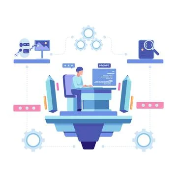 Person Using AI Prompt Engineering for Content Creation Stock Illustration