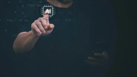 Person using artificial intelligence technology on smartphone Stock Photos