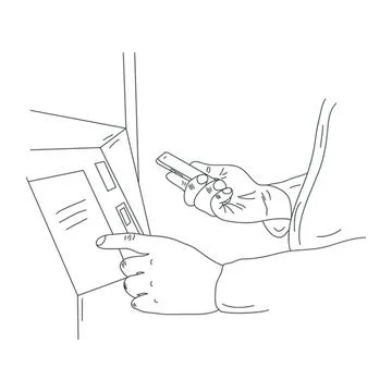 Person using atm machine with card and phone Stock Illustration