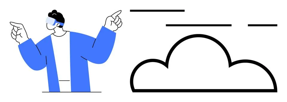Person Using Augmented Reality with Virtual Cloud Graphics Stock Illustration