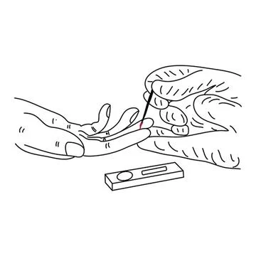 Person using a blood glucose meter for blood sugar test 库存插图
