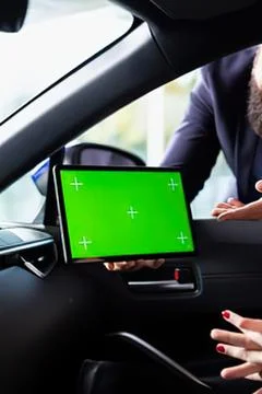 Person using car touchscreen infotainment system Stock Photos