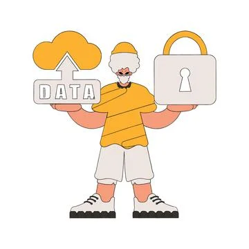 Person using cloud storage with security lock. Stock Illustration