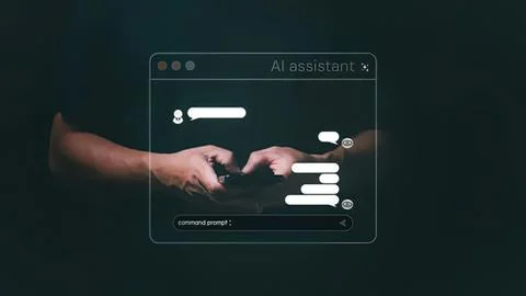 Person using computer with ai assistant interface Stock Photos