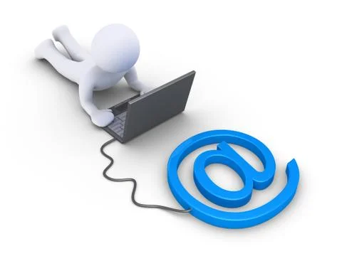 Person is using a computer connected to e-mail symbol Stock Illustration
