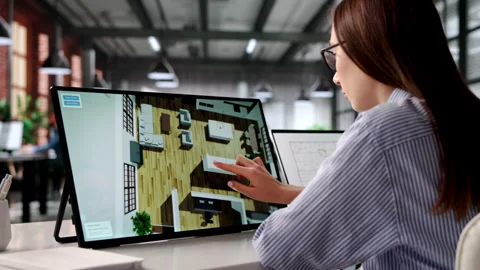 Person Using Computer To Design Virtual 3D Interior Stock Footage 334525534