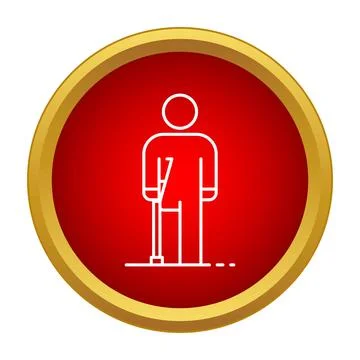 Person using crutch for physical disability support icon Ilustración de archivo