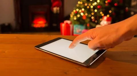 Person using digital tablet during Christmas Illustrazione stock