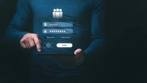 Person using digital tablet with login screen display Stock Photos