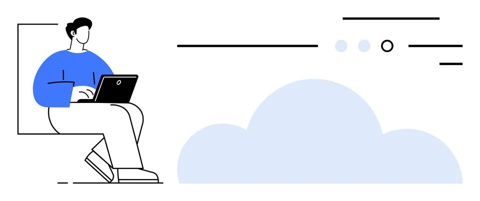 Person Using Laptop for Cloud Computing, Emphasizing Digital Data Storage a.. Illustrazione stock