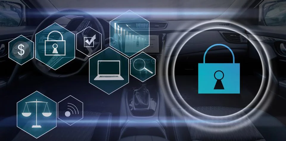 Person using a laptop computer with technology cybersecurity and privacy concept 스톡 사진