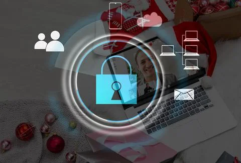 Person using a laptop computer with technology cybersecurity and privacy concept Stock Photos