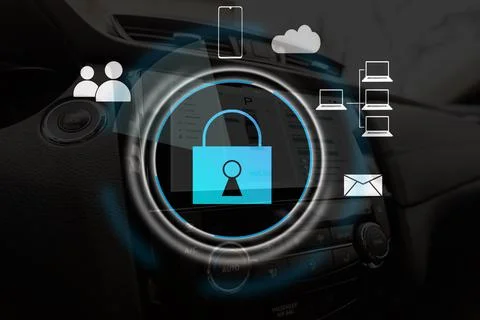 Person using a laptop computer with technology cybersecurity and privacy concept 스톡 사진