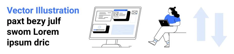 Person Using Laptop with Dropdown Menus and Arrows Indicating Scrolling Illustrazione stock