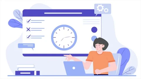 A person using laptop managing tasks with time efficiency and visual Stock Footage 292843788