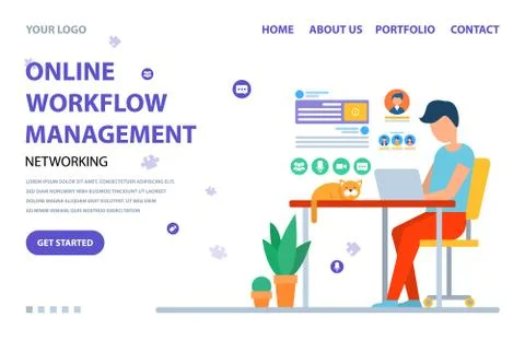 Person Using Laptop, Online Workflow Web Vector Stock Illustration