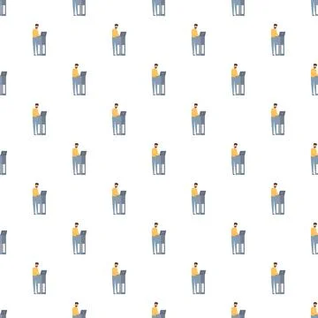 Person using laptop at standing desk seamless pattern 库存插图