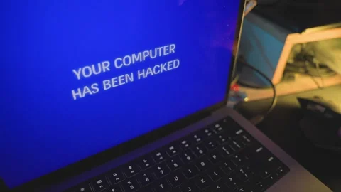 Person using laptop when error message pop on screen alerting device is blocked Video stock 328026595