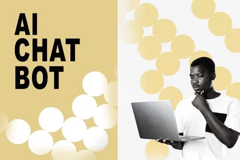 Person using laptop while thinking about AI chat bot technology in a modern Stock Photos