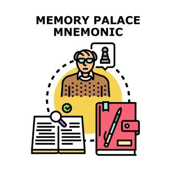 Person using memory palace mnemonic for learning and retention Stock Illustration