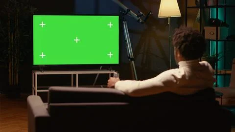 Person using mockup television set to enjoy leisure time Stock Photos