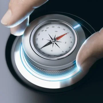 Person using modern compass for professional orientation Stock Photos