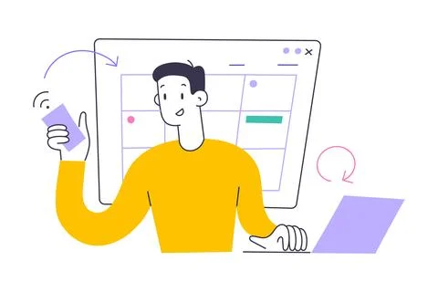 Person using online calendar to sync events, appointments, tasks. Personal Stock Illustration