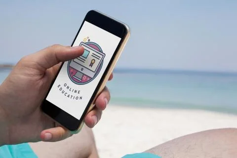 Person using a phone with e-learning information in the screen 스톡 사진