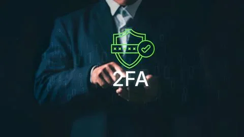 Person using a smartphone with 2fa security icon Stock Photos