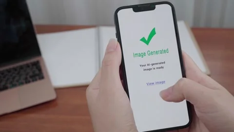 Person Using Smartphone AI Alert Screen Showing Image Generated Notification Stock Footage 341932218