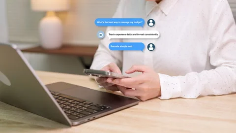 A person using a smartphone AI assistant chatbot. Stock Footage 316656838