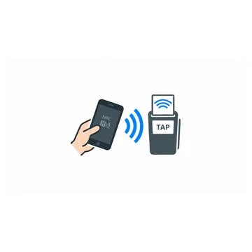 Person using a smartphone for contactless payment at a terminal Illustrazione stock