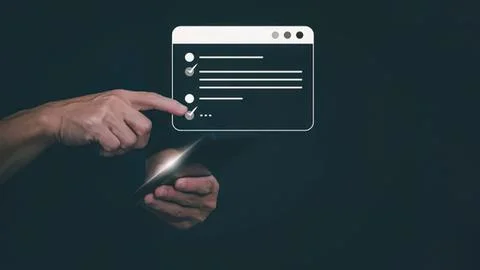 Person using smartphone with digital checklist and app Stock Photos