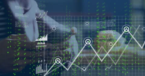 Person using smartphone with financial data and binary code overlay animation Stock Footage 304858228