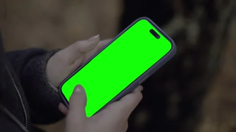 Person using smartphone with green screen in forest Vídeos de archivo 320078073