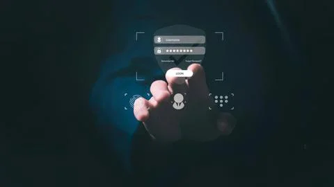 Person using smartphone with login screen at night Stock Photos