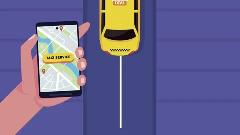 Person using smartphone mobile application to request taxi cab service anim.. Video stock 339045620