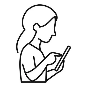 Person using smartphone tapping screen line drawing Stock Illustration