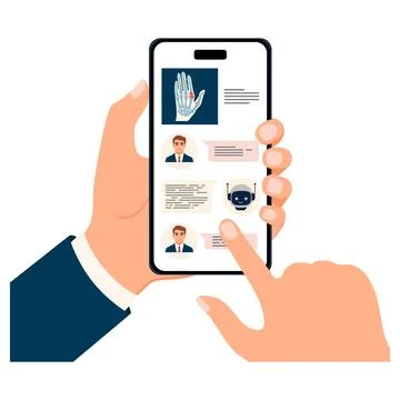 Person using smartphone for text messaging with chatbot and medical info di.. Stock Illustration
