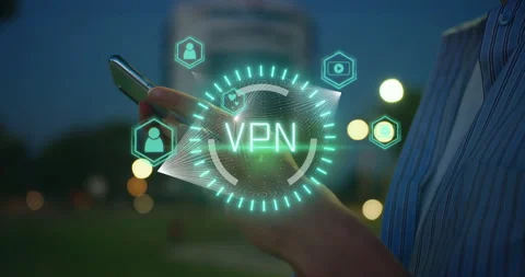Person using smartphone with VPN interface to access blocked social media Stock Footage 340193666