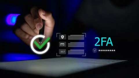 Person using tablet for 2FA two-factor authentication verification. Secure .. 写真素材