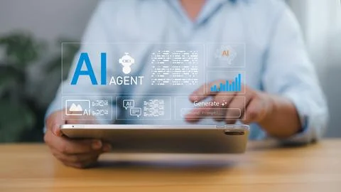 Person using a tablet to AI agent concepts, showcasing artificial intellige.. Stock Photos