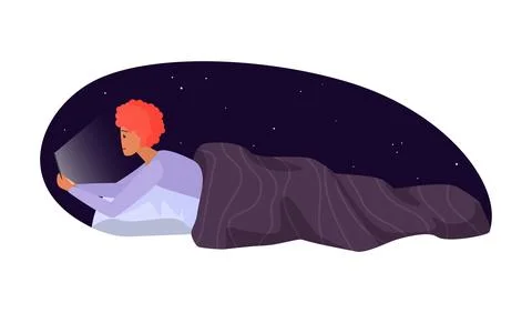 Person using tablet in bed at night concept illustration Stock Illustration